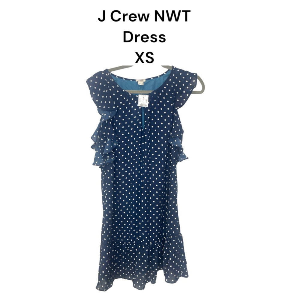Women's J. Crew Dress Size XS Blue Polka Dot
